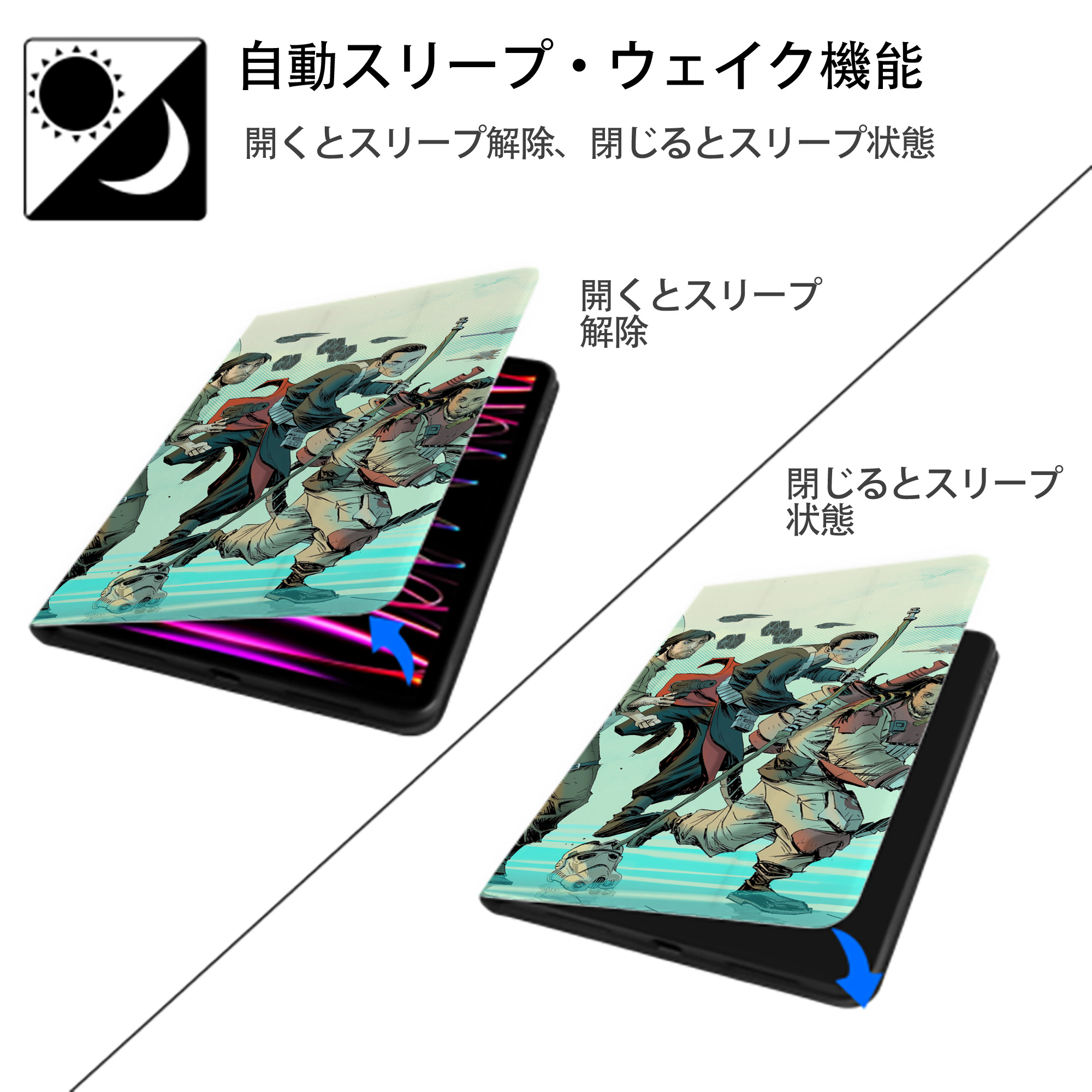 スター・ウォーズ Star Wars IPad ケース ブック型 PUレザー TPU 耐衝撃 軽量 薄型 ペン収納なし 全面保護 IPad 各モデル対応