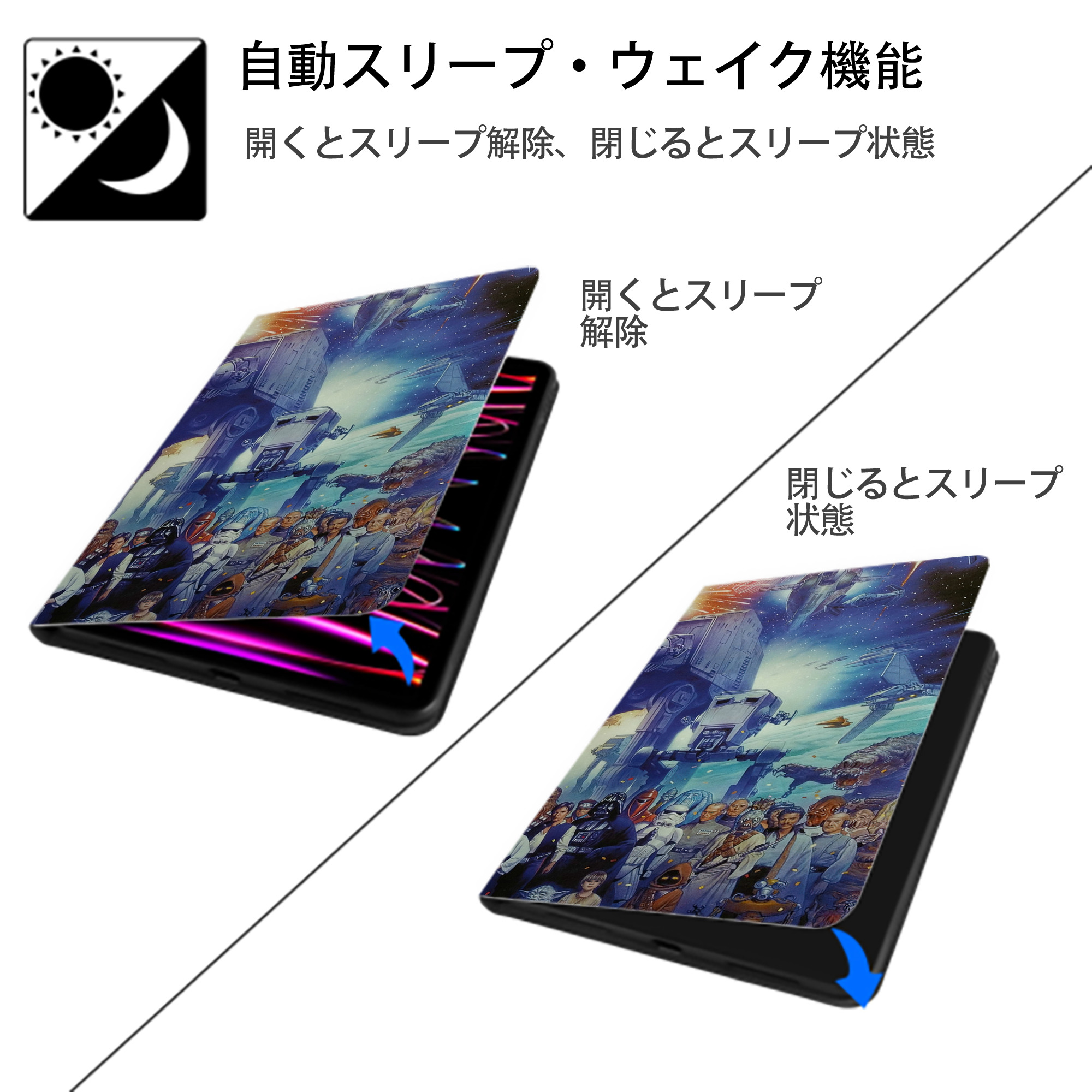 スター・ウォーズ Star Wars IPad ケース ブック型 PUレザー TPU 耐衝撃 軽量 薄型 ペン収納なし 全面保護 IPad 各モデル対応