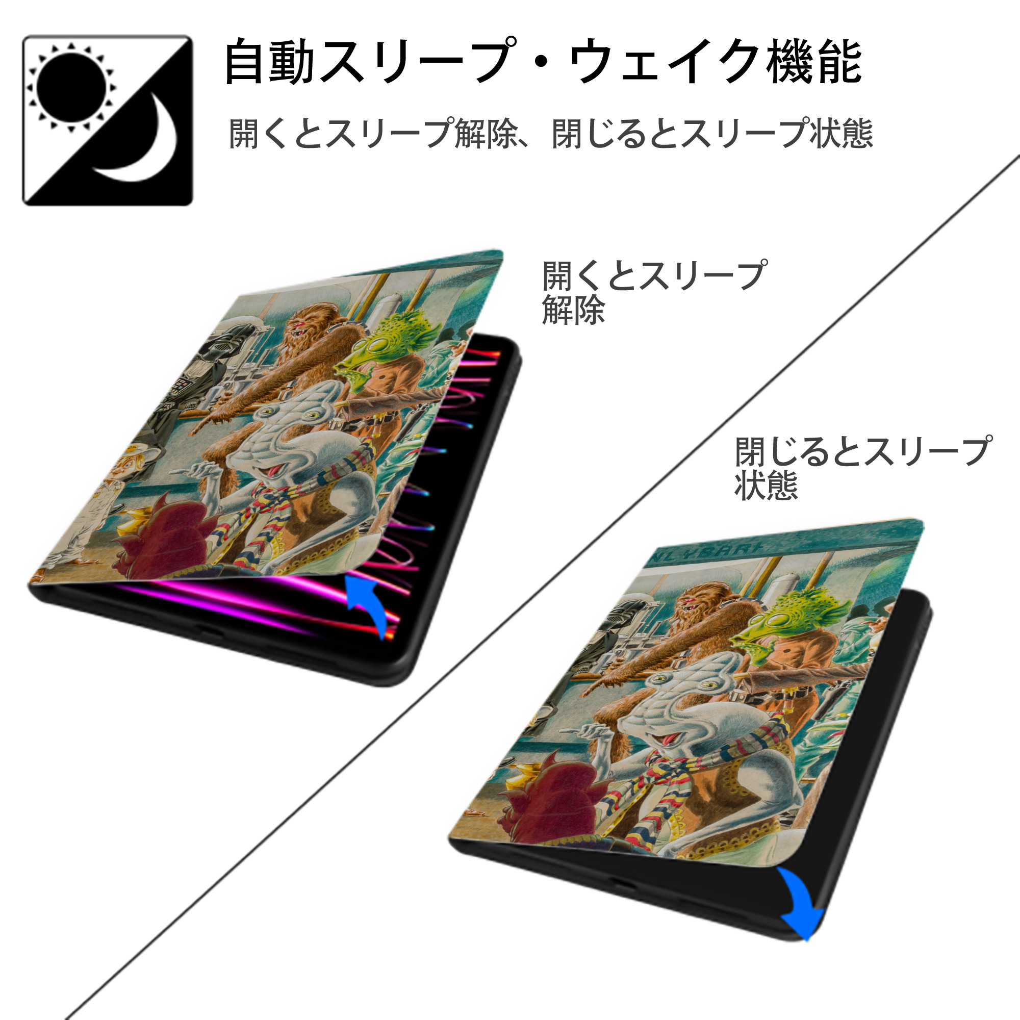 スター・ウォーズ Star Wars IPadケース ペンホルダー付き ブックスタイルデザイン