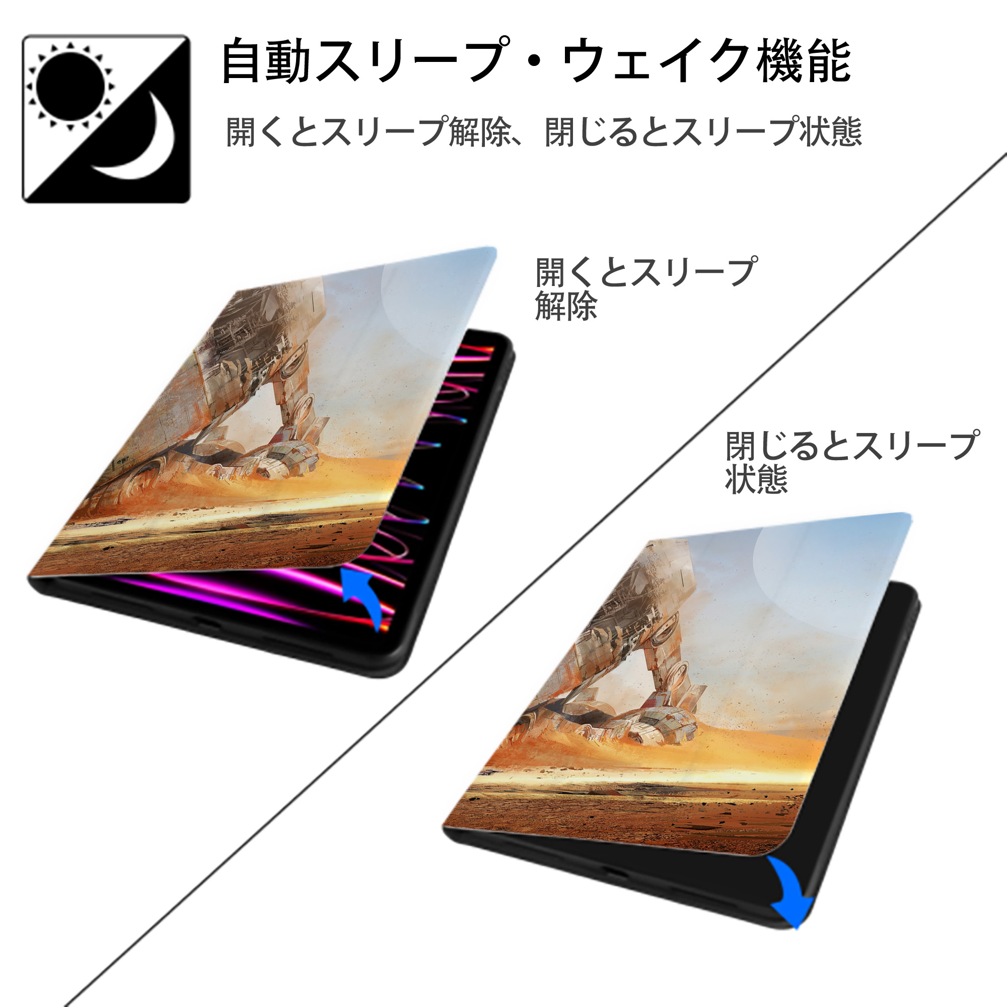 スター・ウォーズ Star Wars IPadケース ペンホルダー付き ブックスタイルデザイン