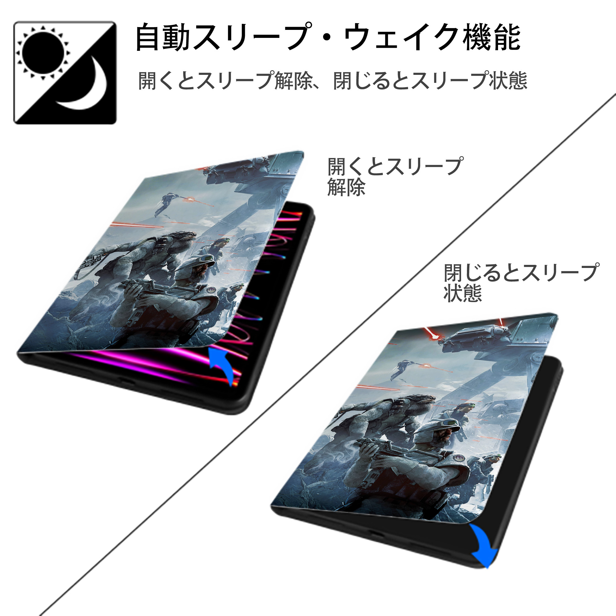 スター・ウォーズ Star Wars IPadケース ペンホルダー付き ブックスタイルデザイン