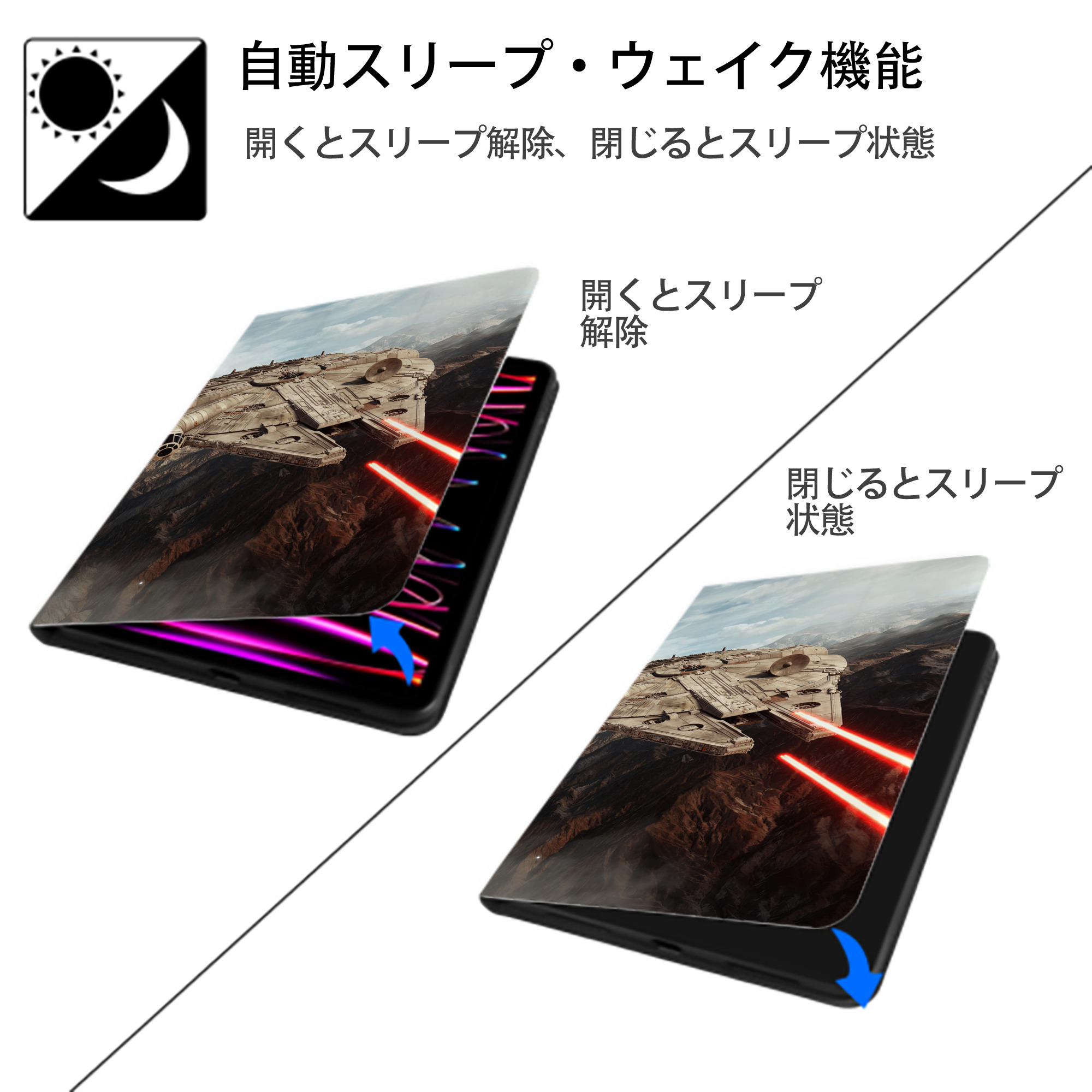 スター・ウォーズ Star Wars IPadケース ペンホルダー付き ブックスタイルデザイン