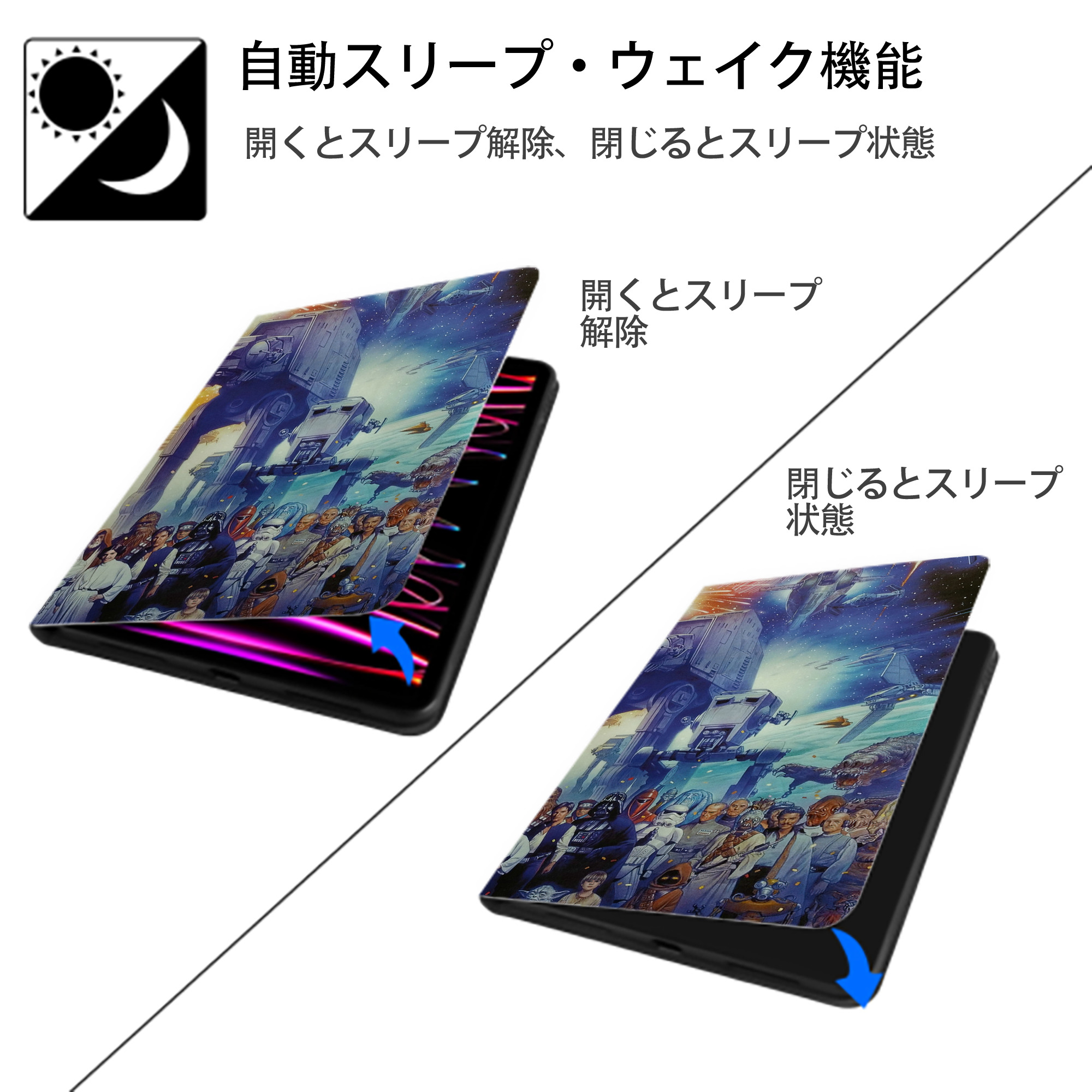 スター・ウォーズ Star Wars IPadケース ペンホルダー付き ブックスタイルデザイン