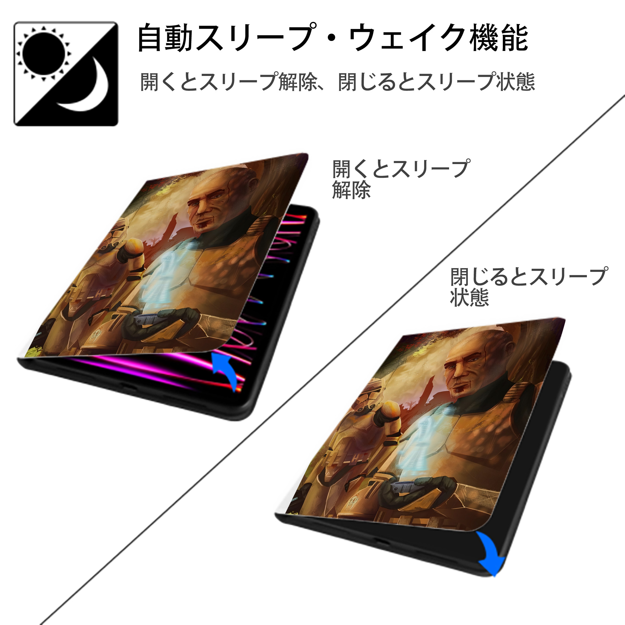 スター・ウォーズ Star Wars IPad ケース ペン収納付き 三つ折りスタンド PUレザー×シリコン 対応機種9.5/10.5/10.9インチ
