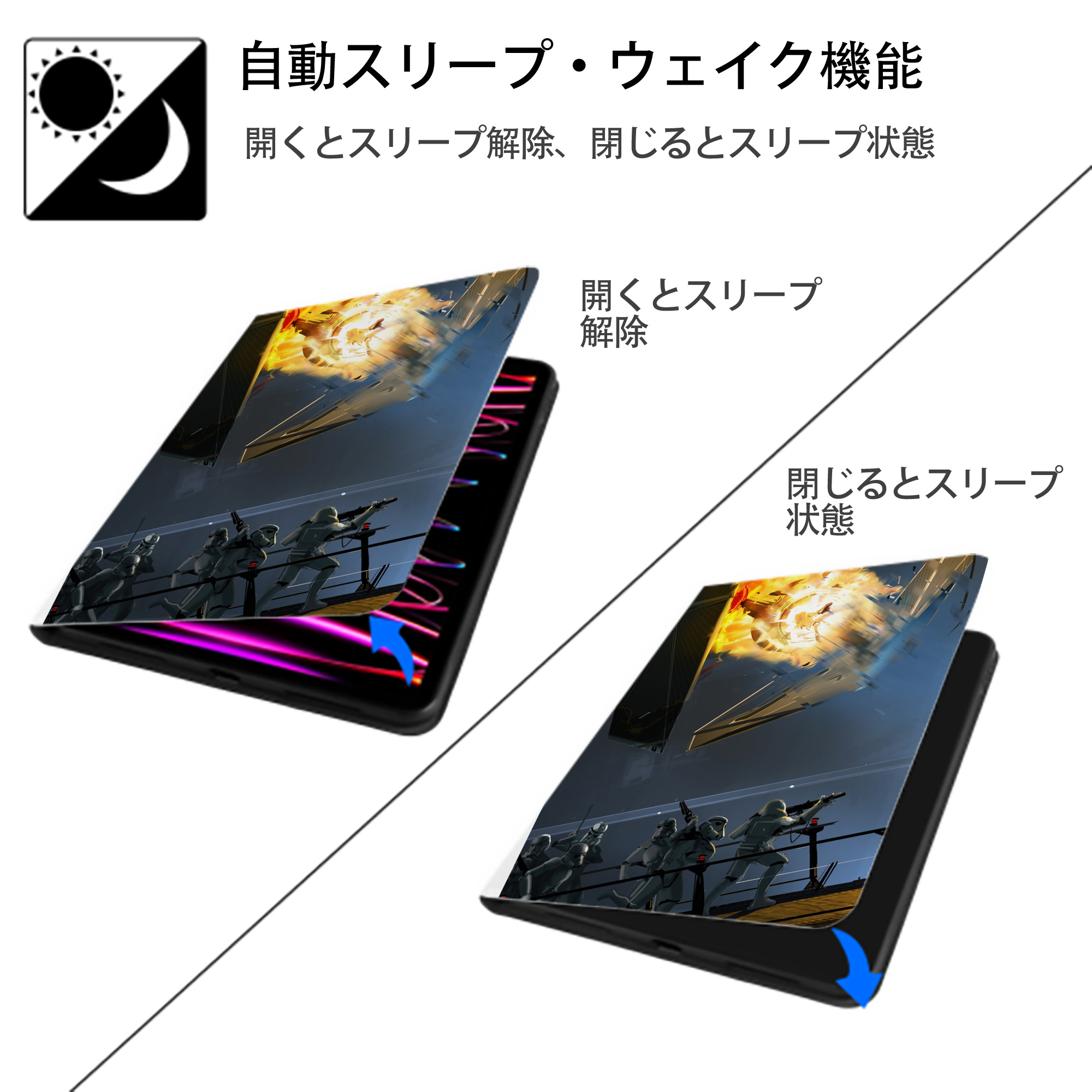 スター・ウォーズ Star Wars IPad ケース ペン収納付き 三つ折りスタンド PUレザー×シリコン 対応機種9.5/10.5/10.9インチ